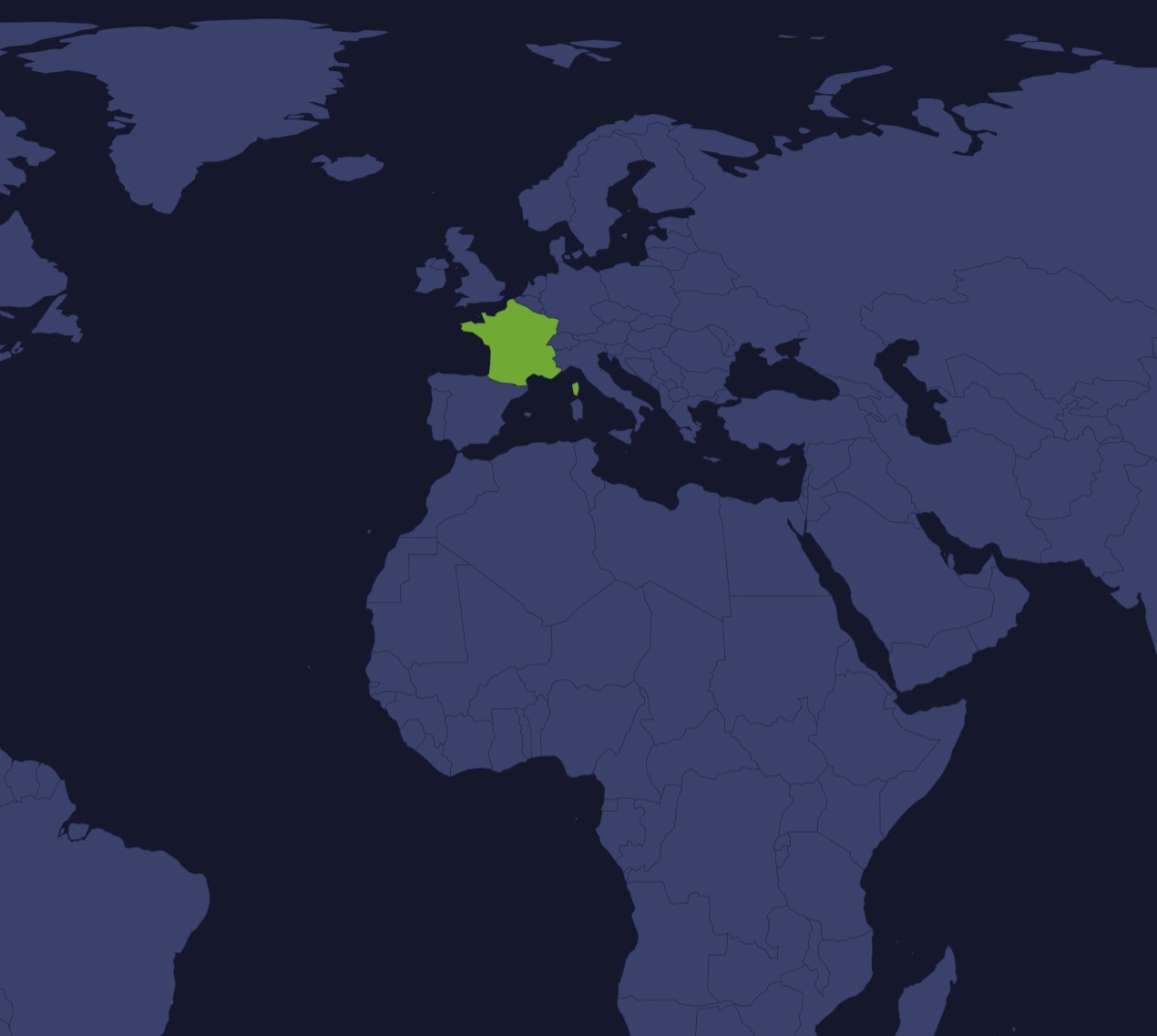 A map of Europe and Africa with France highlighted