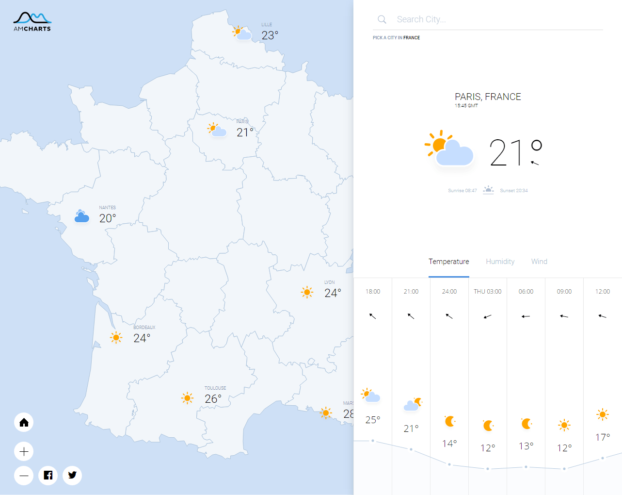 Weather Map France - amCharts