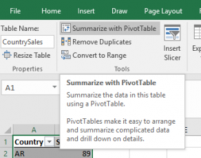 excel summarize data with pivot table